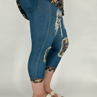 Purple Highland Cow Denim Capri w/ Back Pockets