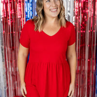 IN STOCK Sarah Ruffle Short Sleeve - Red