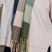 Keep Me Cozy Checkered Fringe Scarf in Woodland Shades