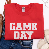 PREORDER: Embroidered Glitter Game Day Sweatshirt in Red/Silver