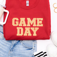 PREORDER: Embroidered Glitter Game Day Sweatshirt in Red/Old Gold
