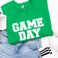 PREORDER: Embroidered Glitter Game Day Sweatshirt in Kelly Green/White