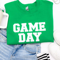 PREORDER: Embroidered Glitter Game Day Sweatshirt in Kelly Green/White