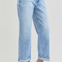 RISEN Full Size Ankle Wide Leg Cuffed Jeans Plus Size