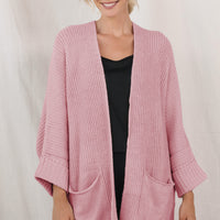 Waffle-Knit Long Sleeve Cardigan with Pocket
