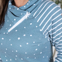IN STOCK Zoey ZipCowl Sweatshirt - Teal Dots and Stripes