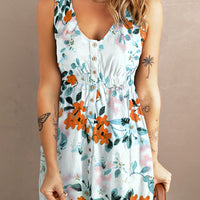 Sunflower Print Button Down Sleeveless Dress