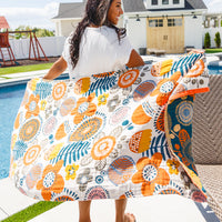 Luxury Beach Towel in Bright Retro Floral