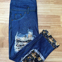 Purple Highland Cow Denim Capri w/ Back Pockets