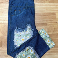 Daisy Butterfly Denim Capri w/ Back Pockets
