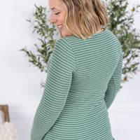 IN STOCK Striped Henley Long Sleeve - Fern