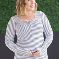 IN STOCK Striped Henley Long Sleeve - White