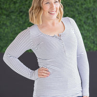 IN STOCK Striped Henley Long Sleeve - White