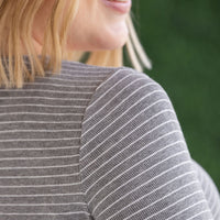 IN STOCK Striped Henley Long Sleeve - Charcoal