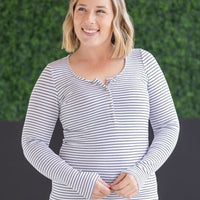 IN STOCK Striped Henley Long Sleeve - White