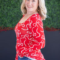 IN STOCK Alyssa Long Sleeve Top - Red and White Ribbons