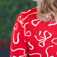 IN STOCK Alyssa Long Sleeve Top - Red and White Ribbons