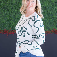 IN STOCK Ribbons Sweater - Ivory and Hunter Green FINAL SALE