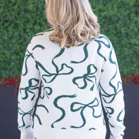 IN STOCK Ribbons Sweater - Ivory and Hunter Green FINAL SALE