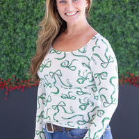 IN STOCK Alyssa Long Sleeve Top - Green Ribbons FINAL SALE