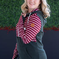 IN STOCK Soft Classic HalfZip Hoodie - Evergreen and Burgundy Stripes