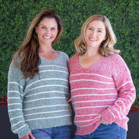 IN STOCK Cozy Striped Sweater - Green FINAL SALE