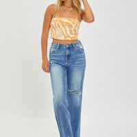 Rise Full Size High Rise Frayed Hem Wide Leg Jeans