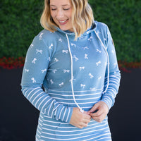 IN STOCK Hailey Pullover Hoodie - Teal Ribbons and Stripes