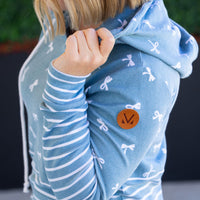 IN STOCK Hailey Pullover Hoodie - Teal Ribbons and Stripes