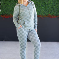 IN STOCK HalfZip Hoodie - Olive Checkers