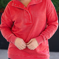 IN STOCK Jesse Vintage Wash Snap Pullover - Red