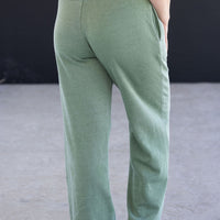 IN STOCK Wide Leg Vintage Wash Bottoms - Olive FINAL SALE