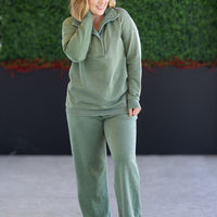 IN STOCK Wide Leg Vintage Wash Bottoms - Olive FINAL SALE