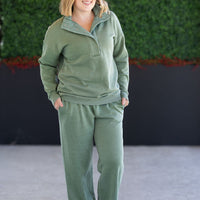 IN STOCK Wide Leg Vintage Wash Bottoms - Olive FINAL SALE