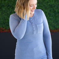 IN STOCK Georgia Long Sleeve Top - Dusty Blue