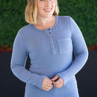 IN STOCK Georgia Long Sleeve Top - Dusty Blue