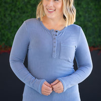 IN STOCK Georgia Long Sleeve Top - Dusty Blue