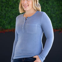 IN STOCK Georgia Long Sleeve Top - Dusty Blue