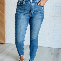 Alba High Rise Control Top Distressed Hem Skinny Jeans