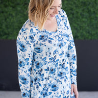 IN STOCK Long Sleeve Sarah Ruffle Top - Sapphire Floral