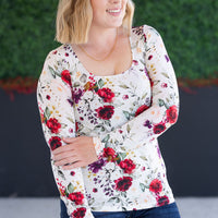 IN STOCK Alyssa Long Sleeve Top - Burgundy Bloom
