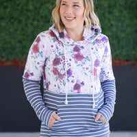 IN STOCK Hailey Pullover Hoodie - Burgundy Bloom and Grey Stripes FINAL SALE