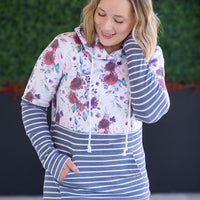 IN STOCK Hailey Pullover Hoodie - Burgundy Bloom and Grey Stripes FINAL SALE