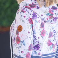 IN STOCK Hailey Pullover Hoodie - Burgundy Bloom and Grey Stripes FINAL SALE