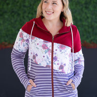 IN STOCK Colorblock Fullzip - Burgundy, Burgundy Bloom, and Plum Stripes FINAL SALE