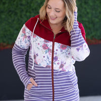 IN STOCK Colorblock Fullzip - Burgundy, Burgundy Bloom, and Plum Stripes FINAL SALE