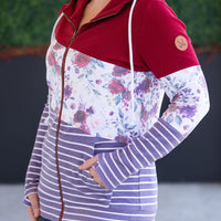 IN STOCK Colorblock Fullzip - Burgundy, Burgundy Bloom, and Plum Stripes FINAL SALE