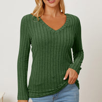 Basic Bae Full Size Ribbed V-Neck Long Sleeve T-Shirt