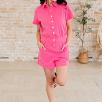 Break Point Collared Romper in Hot Pink