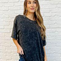 Casual Basic Drop Shoulder Oversized Tee in Ash Black